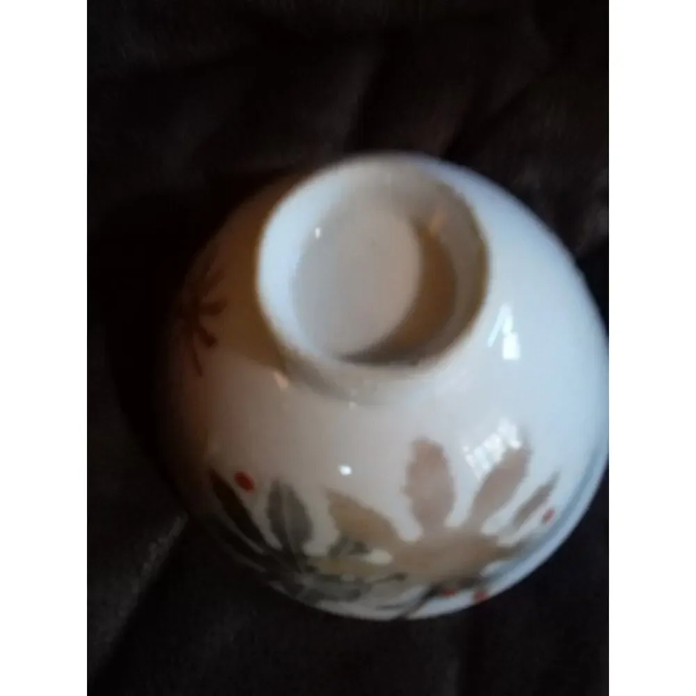 Japanese Porcelain 2.5 Inch Rice Bowl Vtg Chawan Red Tan Black Flower Leaf